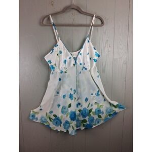 VINTAGE California Dynasty Y2K Satin Floral Babydoll Top Lingerie White Blue‎